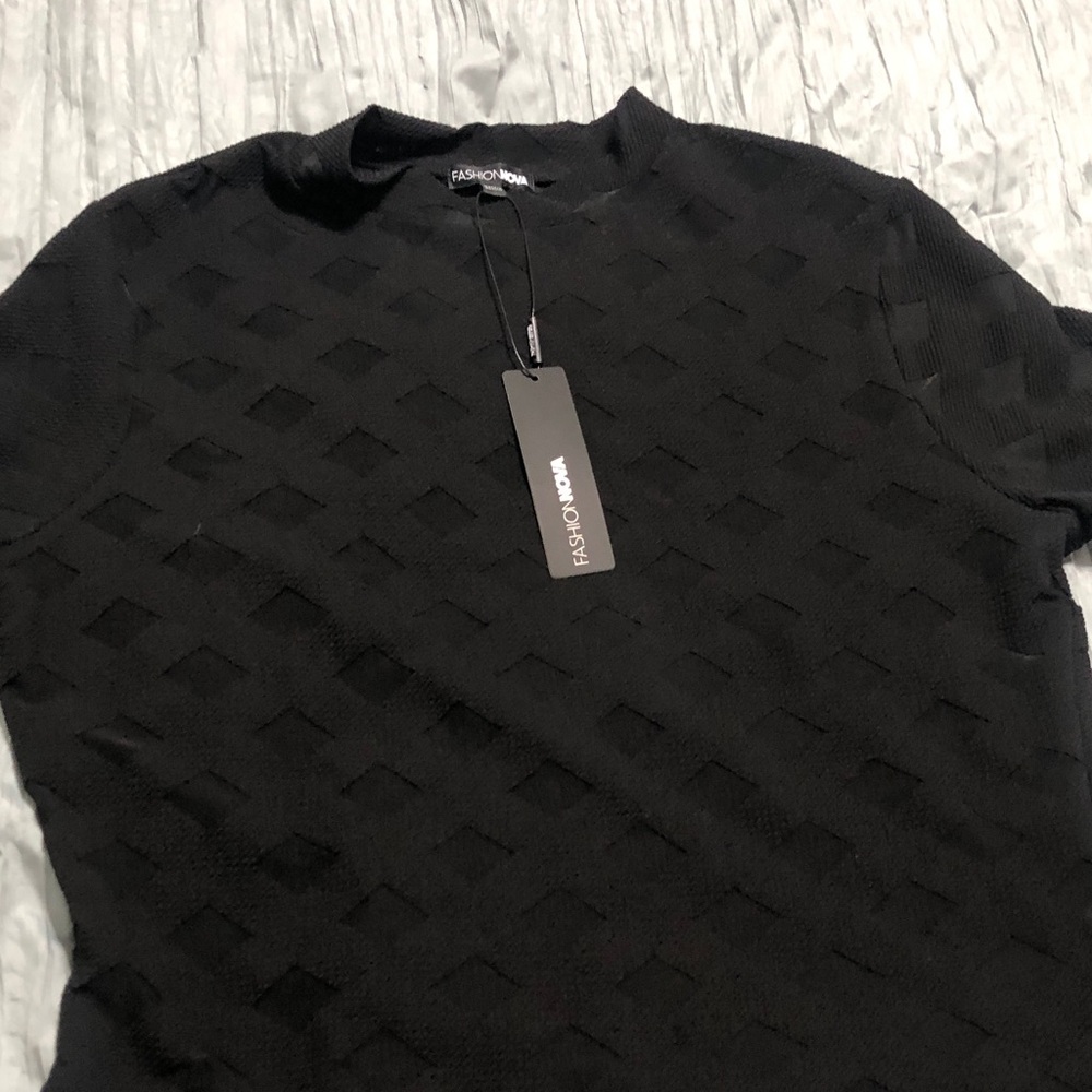 Fashion Nova Textured Black Crewneck Sweater